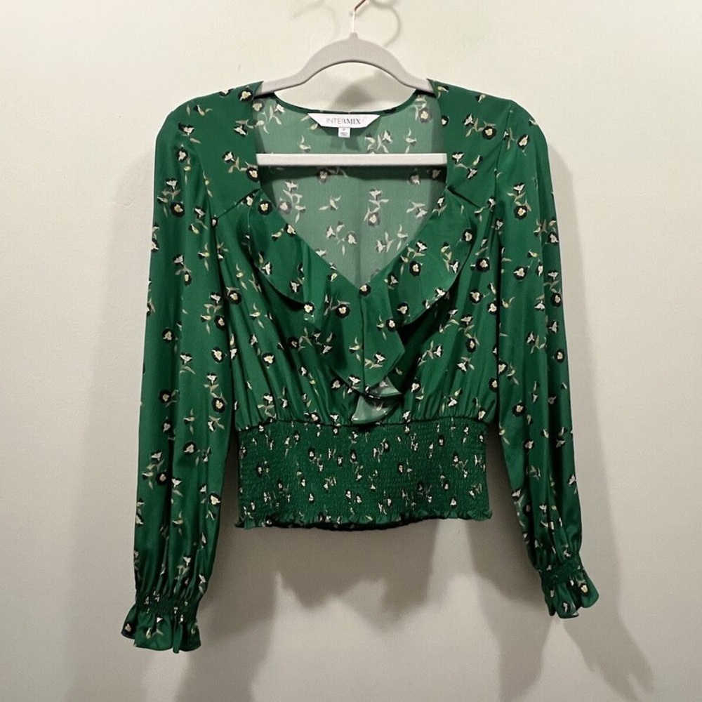 Intermix 100% silk emerald green top